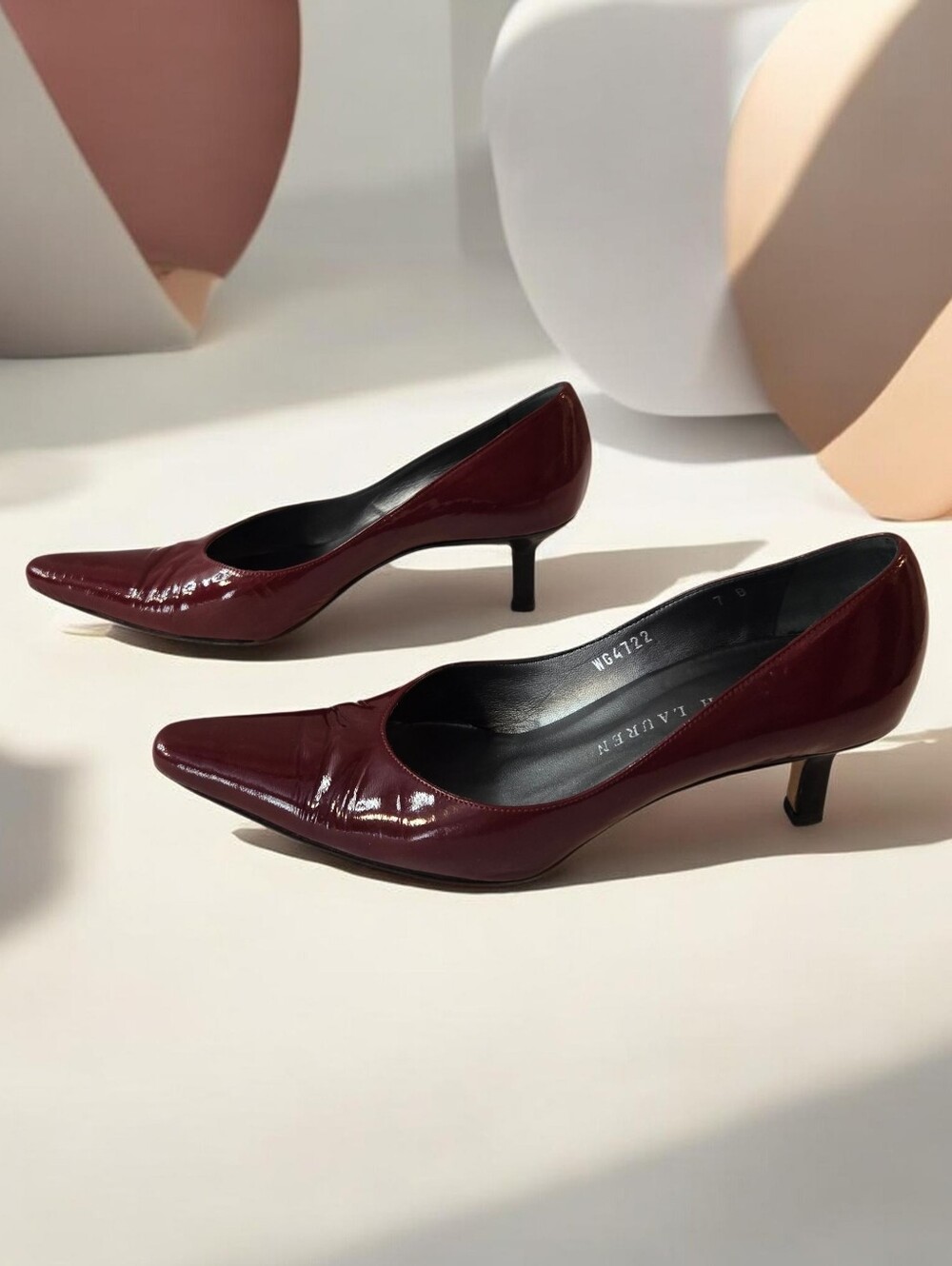 Ralph Lauren Burgundy Patent Leather Kitten Heel Pumps Size 7B